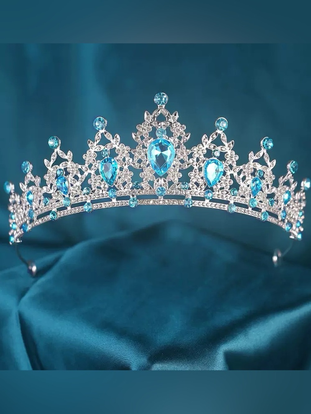 Crystal Tiara with Blue Gem Accents